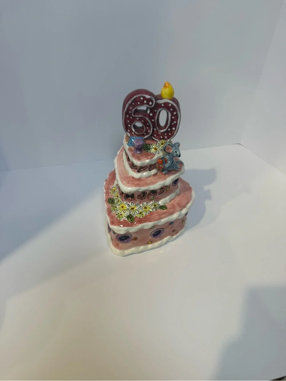 Pink 60th Birthday Tiered Cake Topper Figurine with Mouse